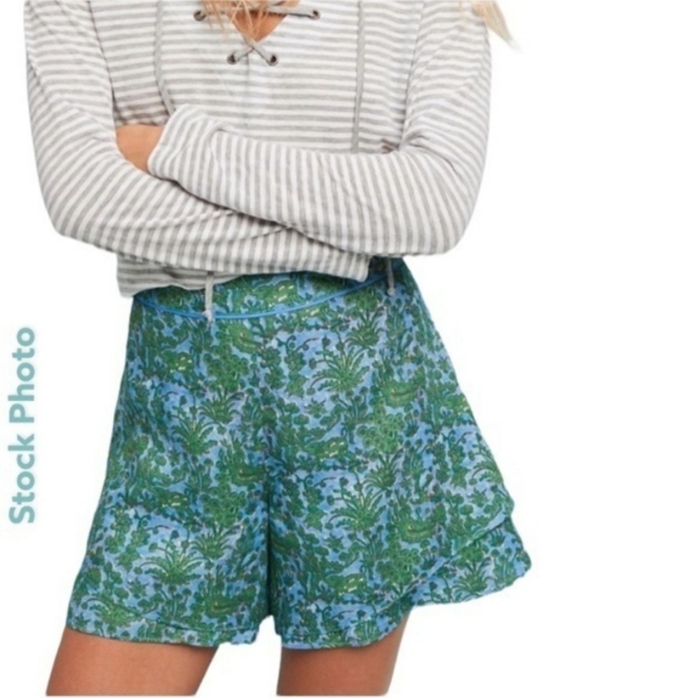 Anthropologie Women's Ett Twa Simone Blue & Green Tiered Shorts XS